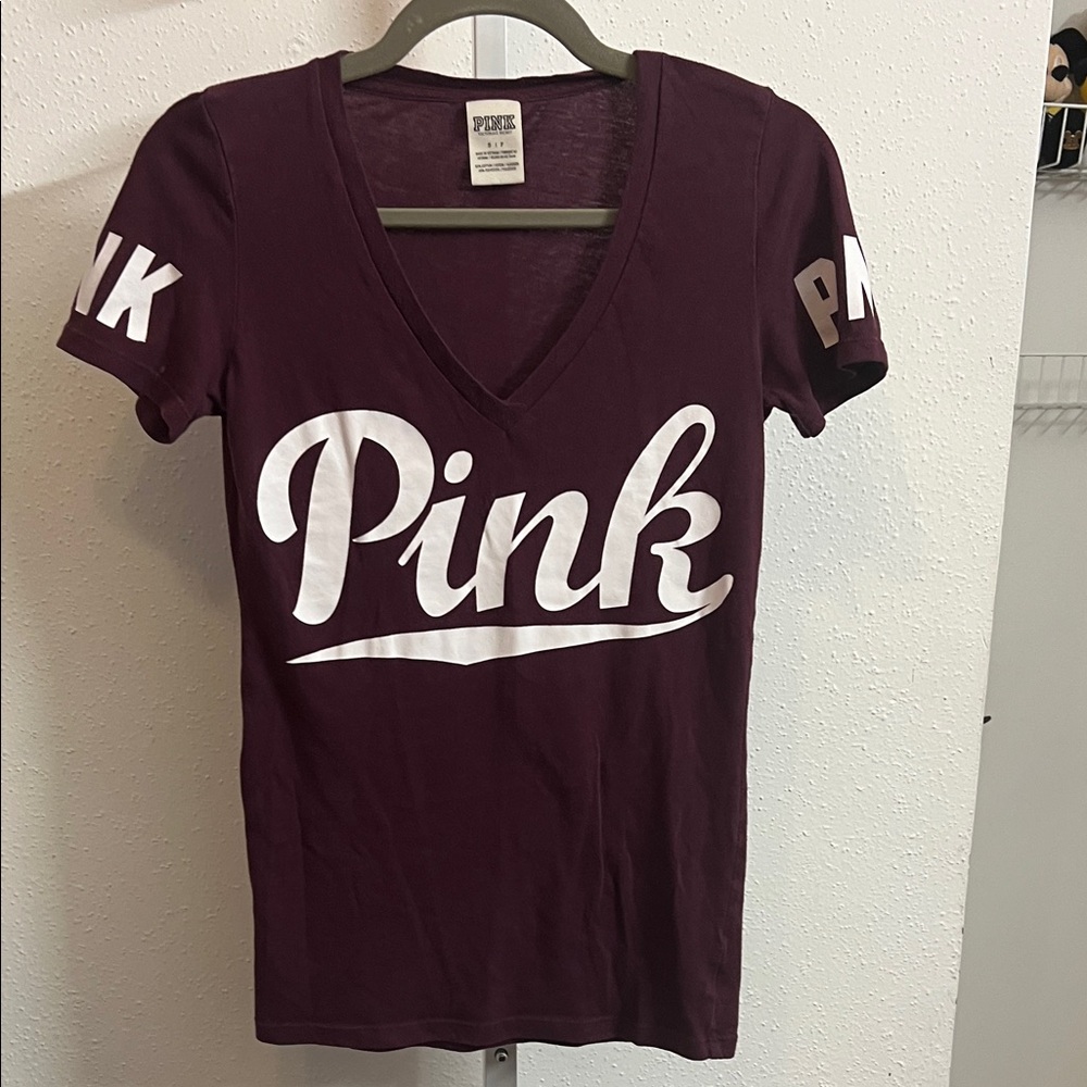 PINK Victoria's Secret Maroon V-Neck Tee